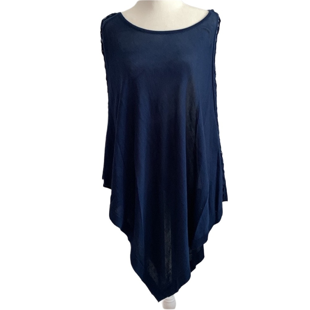 JANA Navy Poncho with Braided Detail on Sides. Size: L/XL